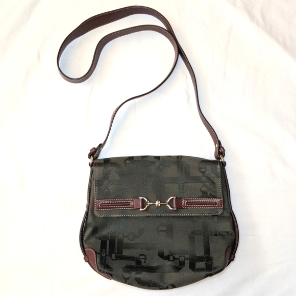 Etienne Aigner Green Crossbody Bag with Brown Leather Trim - Picture 1 of 11